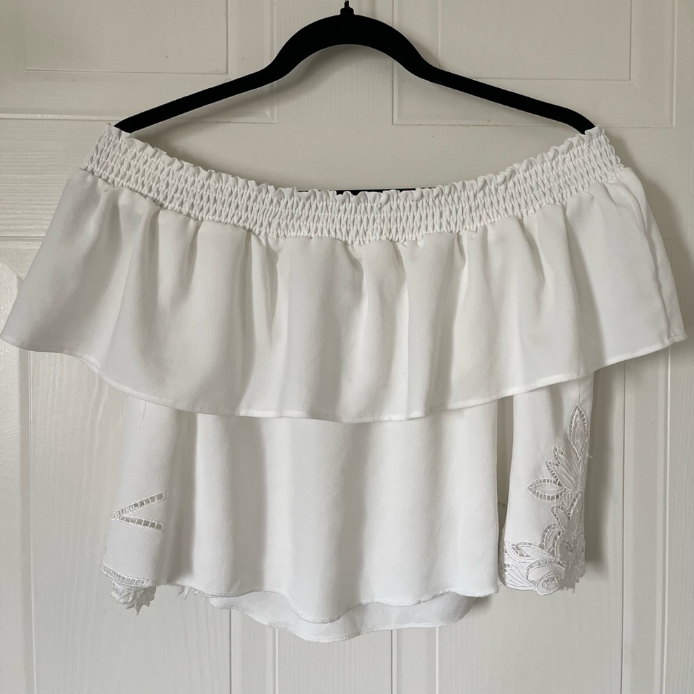 Lovers + Friends Off-Shoulder White Embroidered Blouse